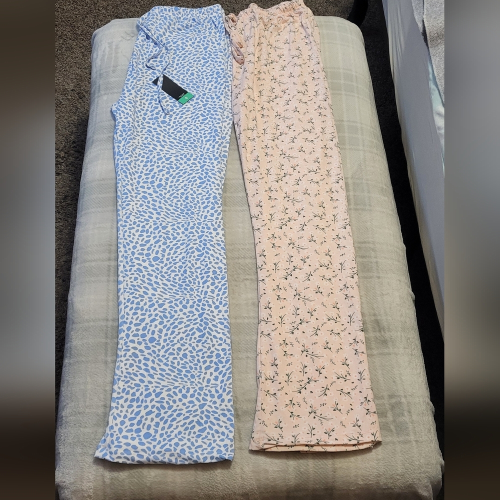 Women's Blue Animal Print and Pink Flower Print Super Soft PJ Bottoms Size Small